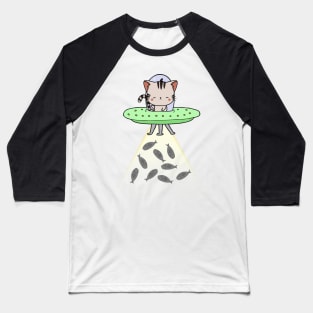 Funny Tabby Cat is flying a spaceship Baseball T-Shirt